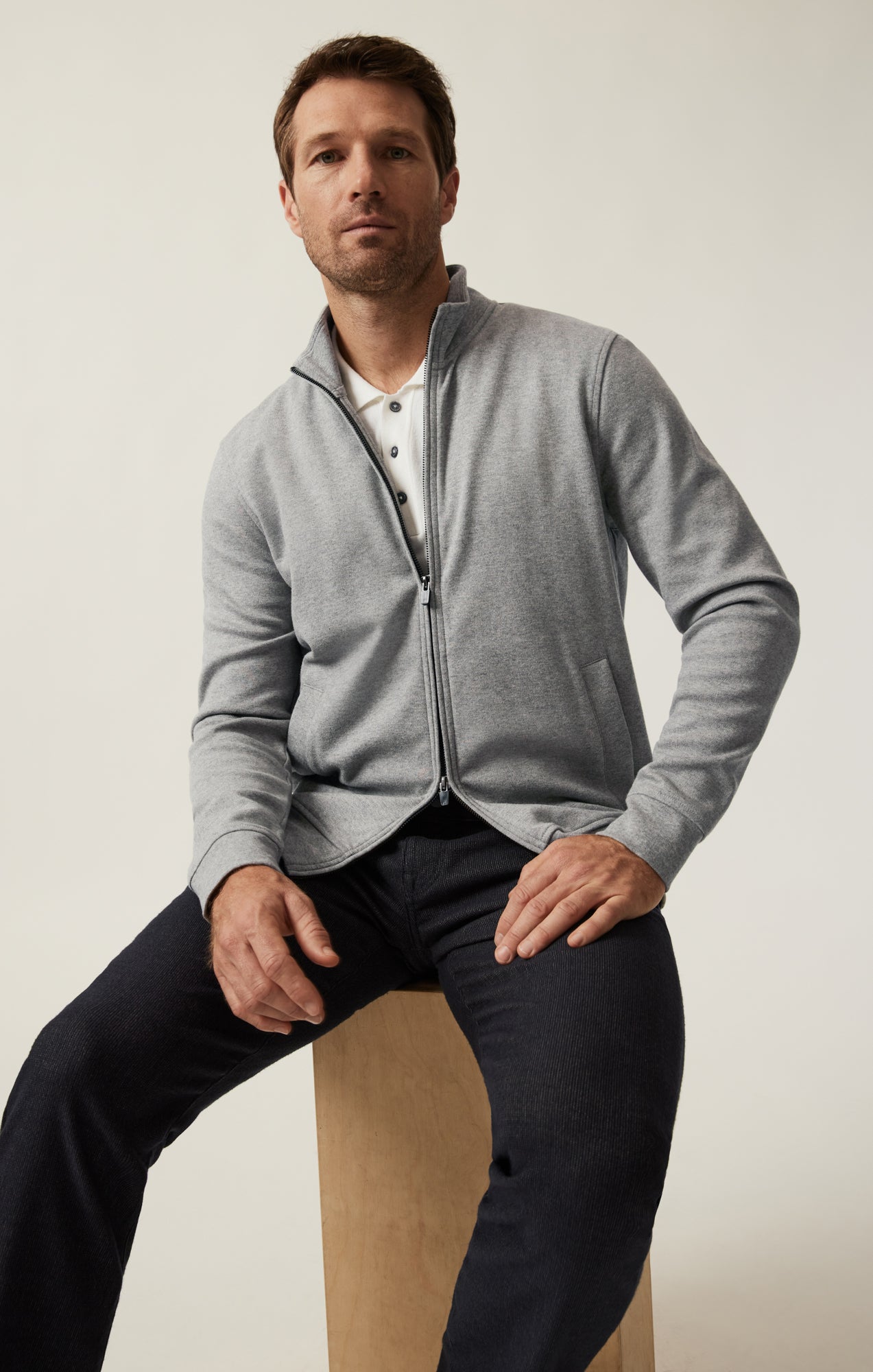 34 Heritage High Neck Zip-Up Sweatshirt In Grey Melange