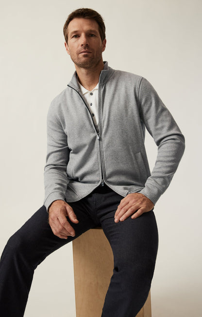 34 Heritage High Neck Zip-Up Sweatshirt In Grey Melange