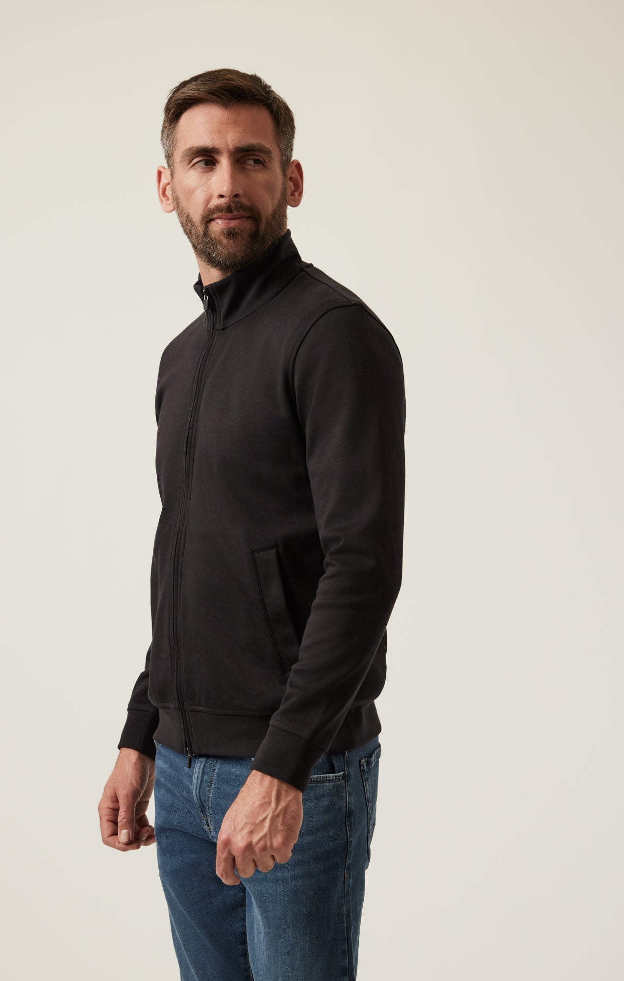34 Heritage High Neck Zip-Up Sweater In Black