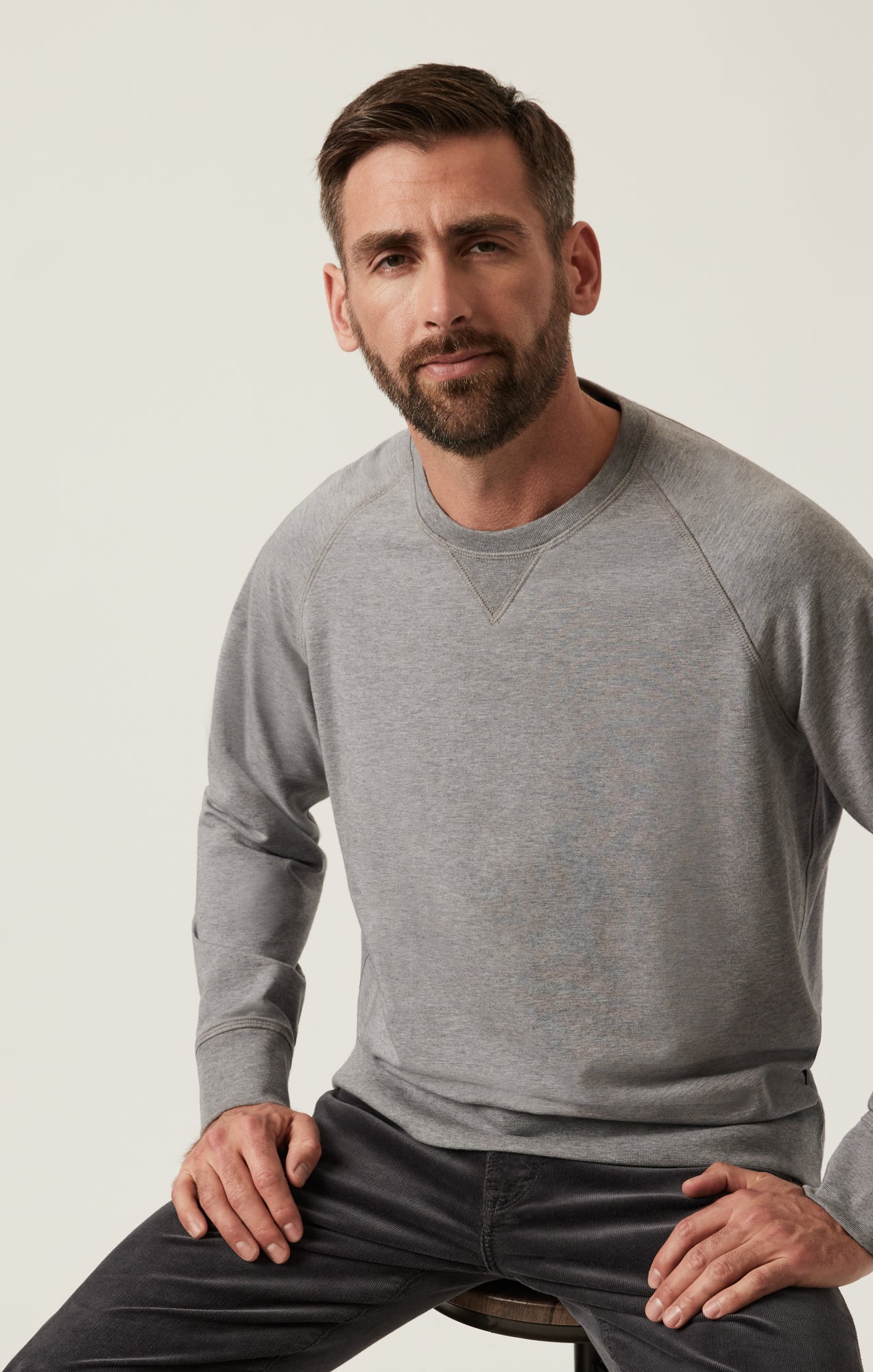 34 Heritage French Terry Crew Sweatshirt In Grey Melange