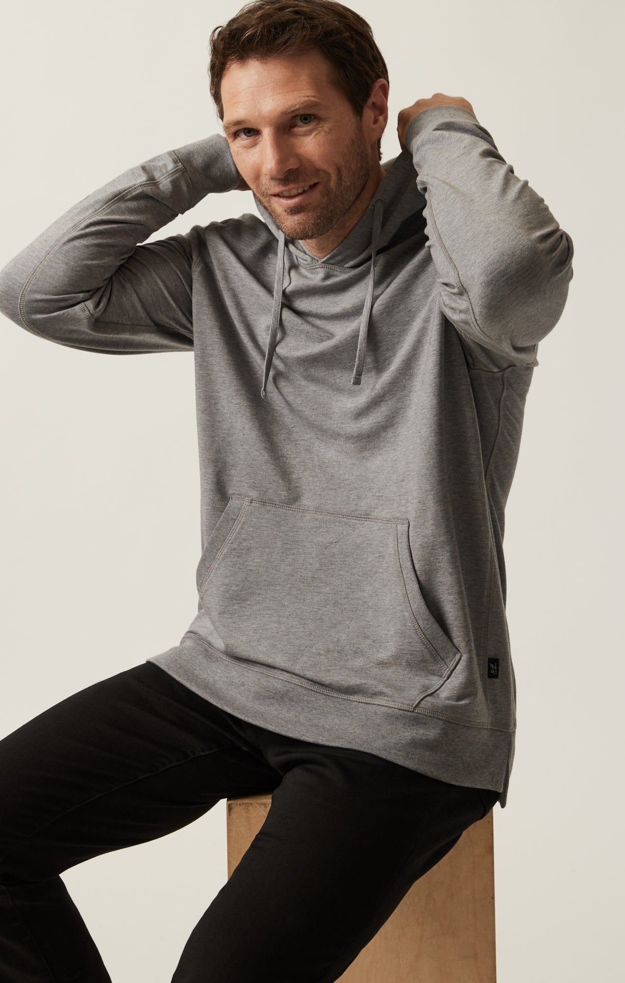 34 Heritage French Terry Hoodie In Grey Melange