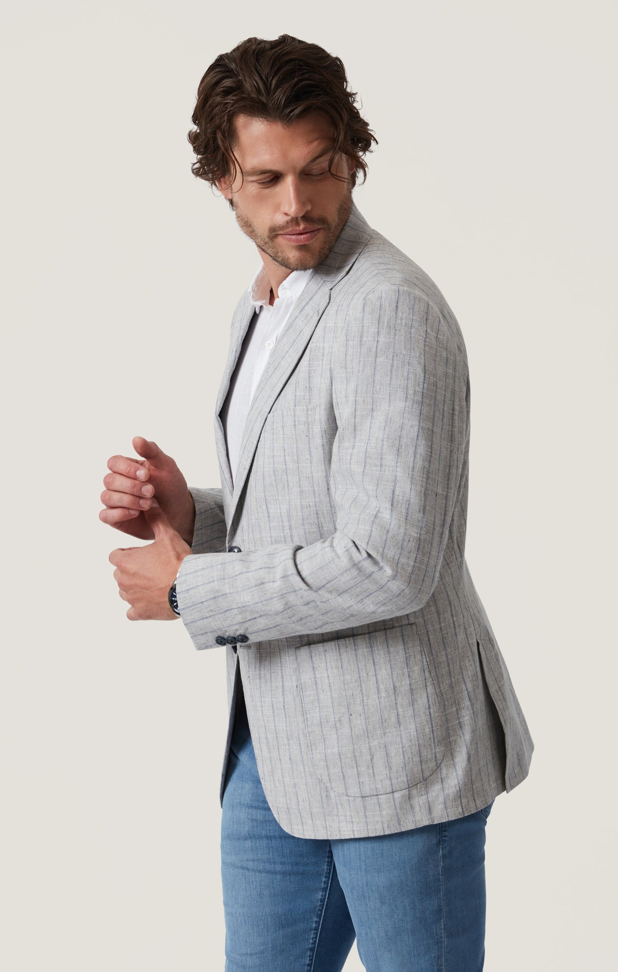 34 Heritage Matteo Checked Blazer in Grey Melange