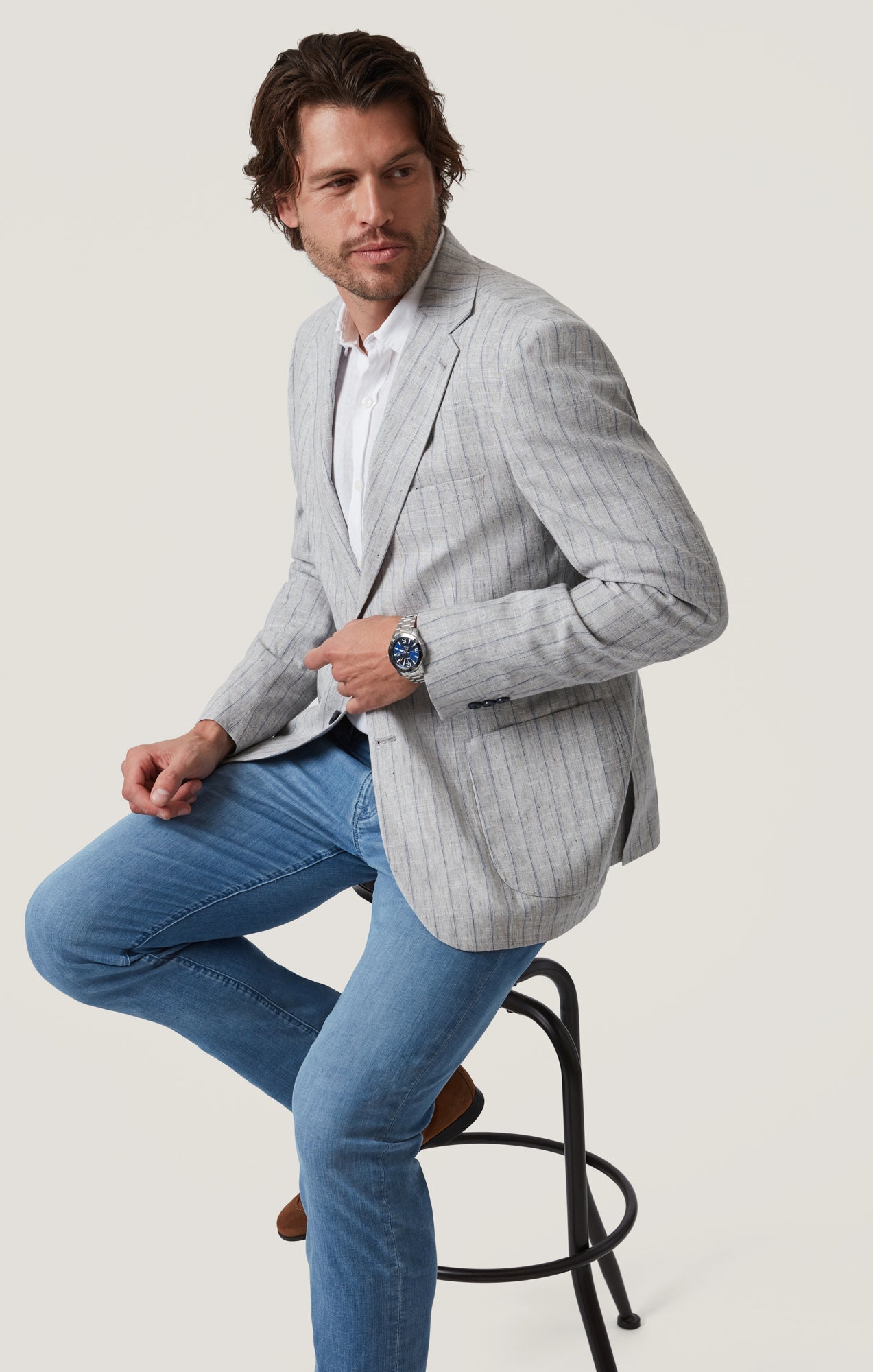 34 Heritage Matteo Checked Blazer in Grey Melange