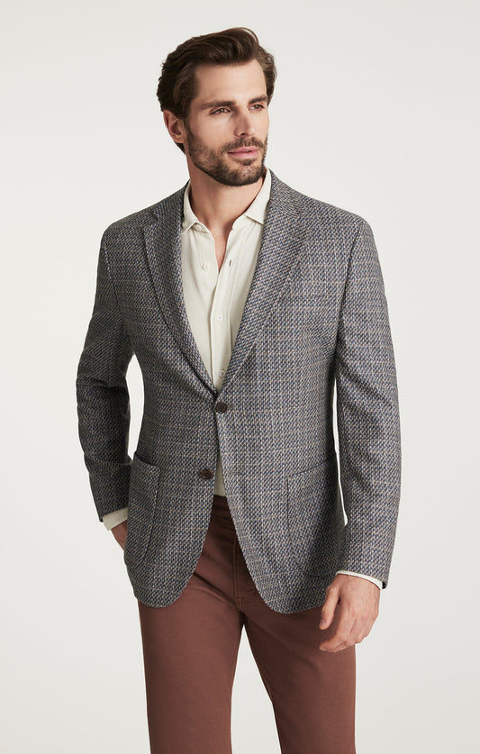 34 Heritage Matteo Mini Checked Blazer in Dark Blue